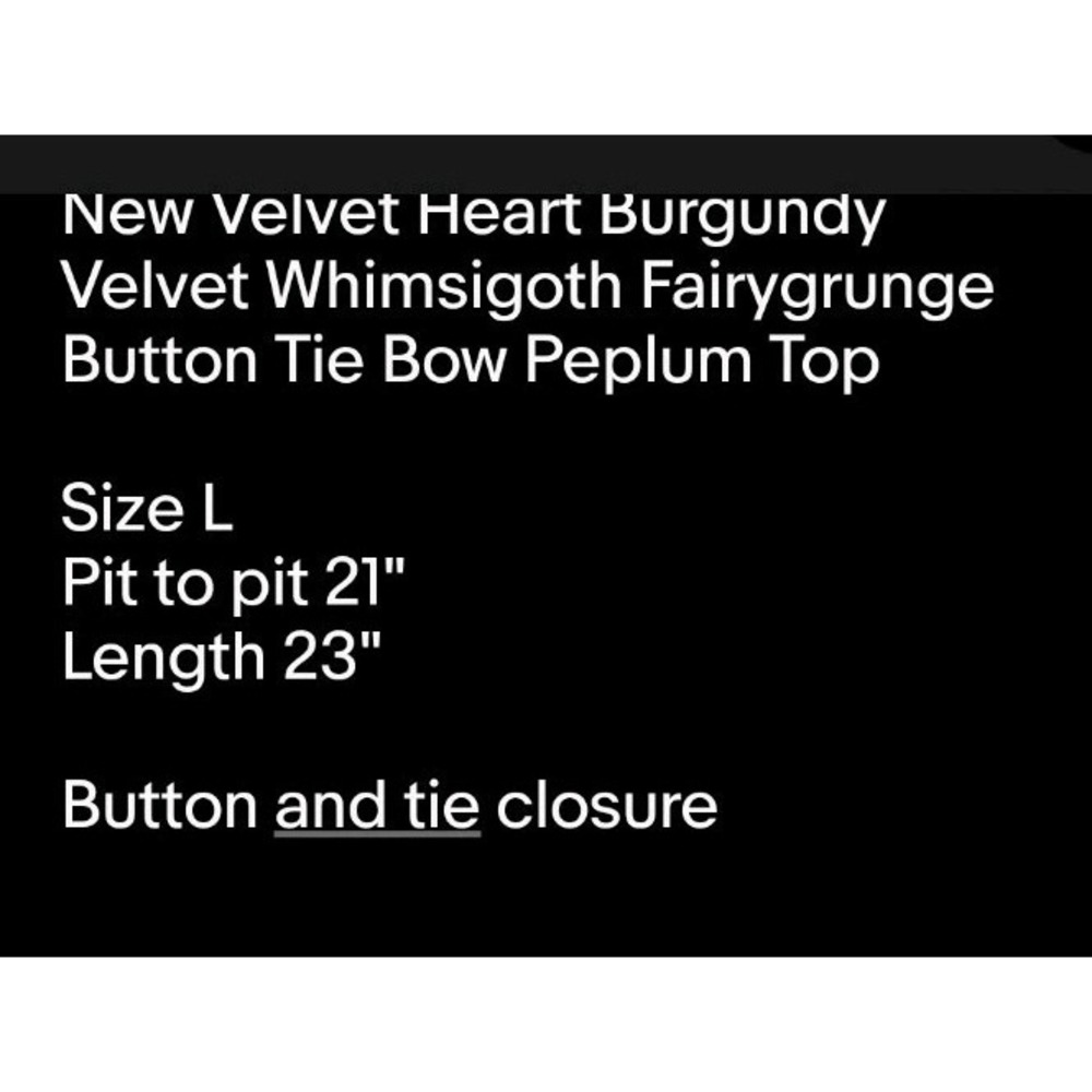 New Burgundy Velvet Whimsigoth Fairygrunge Button Tie Bow Peplum Top Sz L - Picture 8 of 8